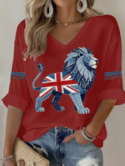Damen-T-Shirt im britischen Stil mit Strassimitat und Heißverzierung