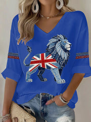 Damen-T-Shirt im britischen Stil mit Strassimitat und Heißverzierung