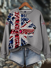 Damen-Sweatshirt mit britischem Imitationsdiamant-Print (heißgebohrt)