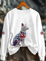 Britisches Damen-Sweatshirt mit Imitationsdiamantenmuster und Print (Regular-Passform)