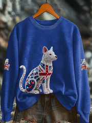 Britisches Damen-Sweatshirt mit Imitationsdiamantenmuster und Print (Regular-Passform)