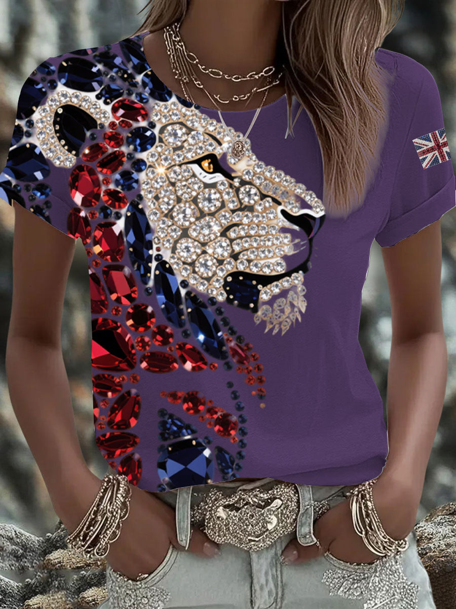 Britisches Damen-T-Shirt mit aufbügelbarem, diamantinimitiertem Aufdruck (heißgebohrt)
