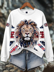 Damen-Sweatshirt mit britischem Imitationsdiamant-Print (heißgebohrt)