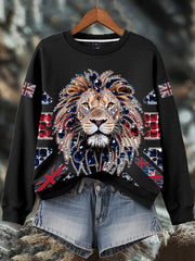 Damen-Sweatshirt mit britischem Imitationsdiamant-Print (heißgebohrt)