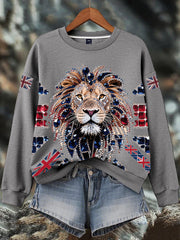 Damen-Sweatshirt mit britischem Imitationsdiamant-Print (heißgebohrt)