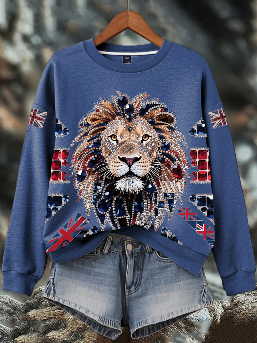 Damen-Sweatshirt mit britischem Imitationsdiamant-Print (heißgebohrt)