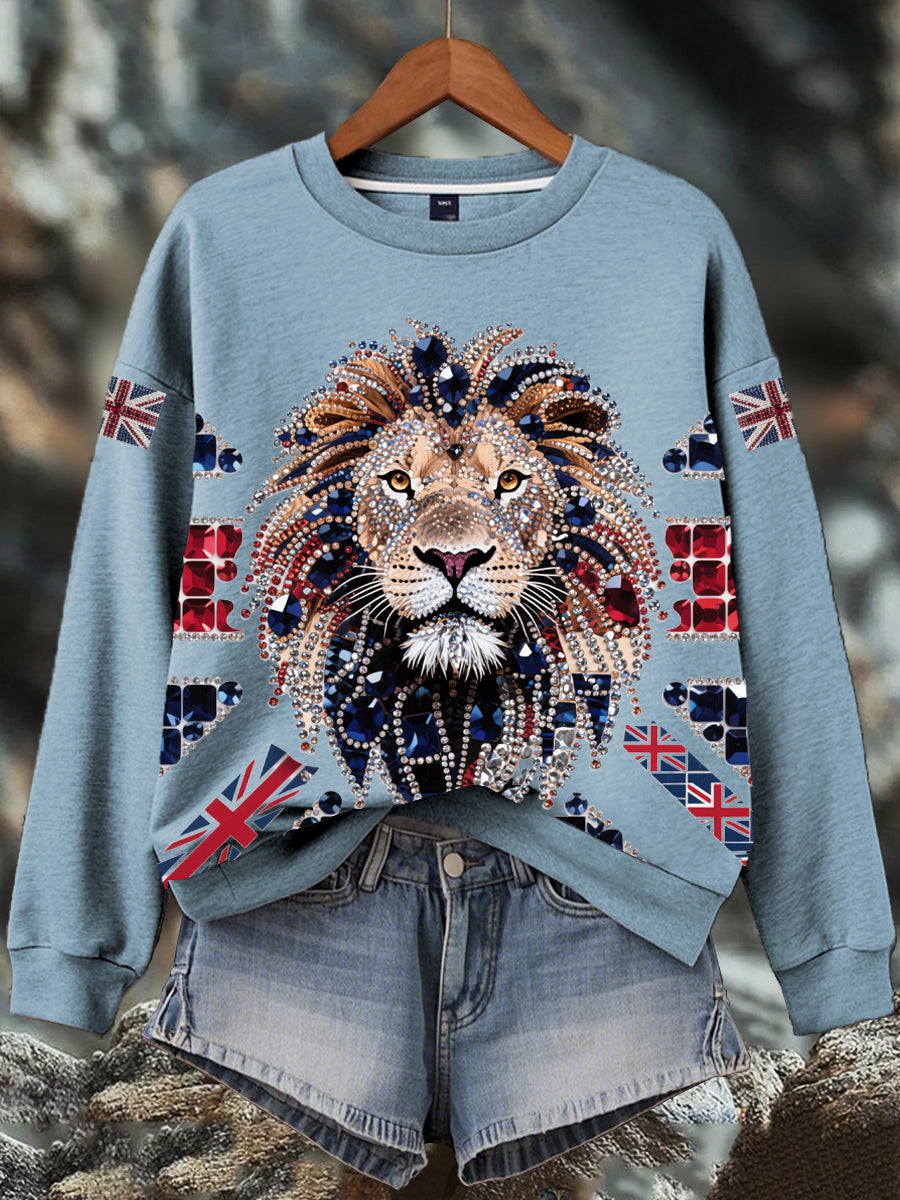 Damen-Sweatshirt mit britischem Imitationsdiamant-Print (heißgebohrt)