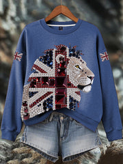 Damen-Sweatshirt mit britischem Imitationsdiamant-Print (heißgebohrt)