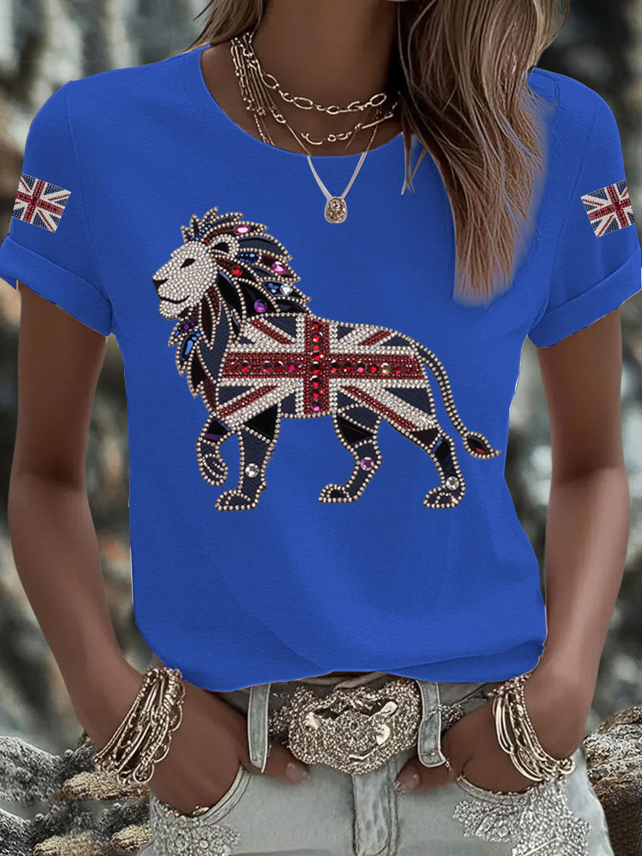 Britisches Damen-T-Shirt mit aufbügelbarem, diamantinimitiertem Aufdruck (heißgebohrt)