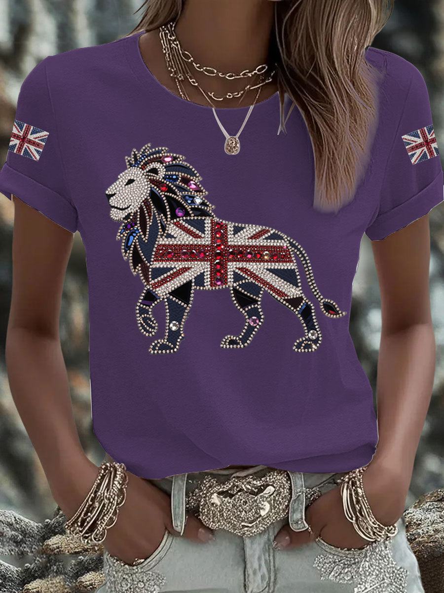 Britisches Damen-T-Shirt mit aufbügelbarem, diamantinimitiertem Aufdruck (heißgebohrt)