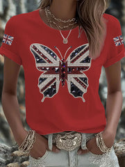 Britisches Damen-T-Shirt mit aufbügelbarem, diamantinimitiertem Aufdruck (heißgebohrt)