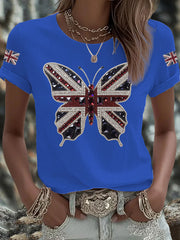 Britisches Damen-T-Shirt mit aufbügelbarem, diamantinimitiertem Aufdruck (heißgebohrt)