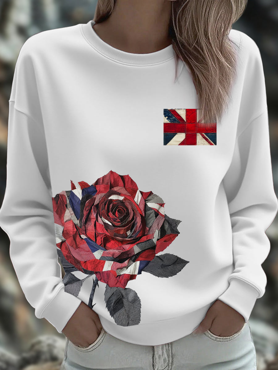 Damen-Sweatshirt mit Rosenprint und britischer Flagge