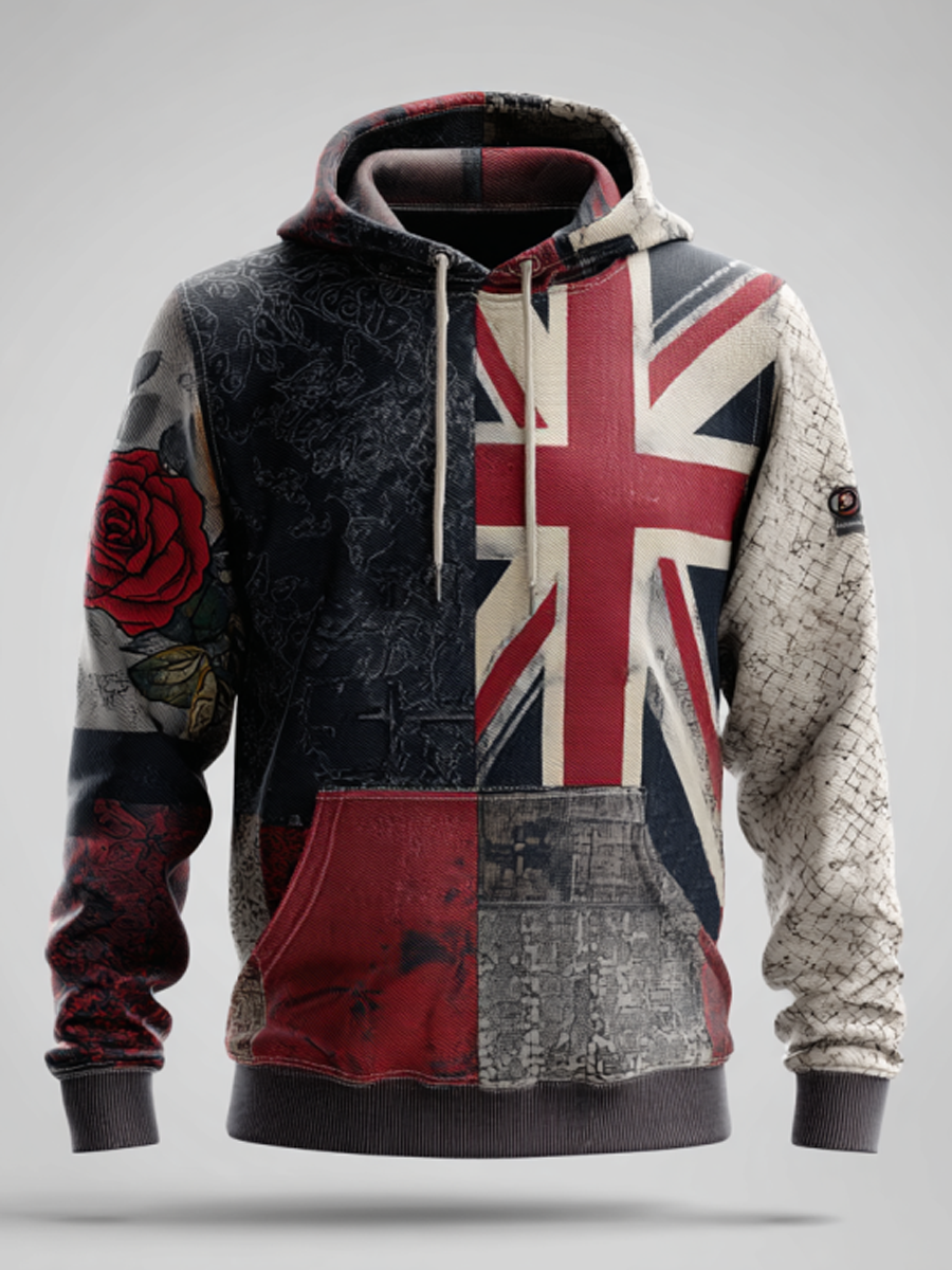 Damen-Hoodie mit englischem Patchwork-Rosenmuster