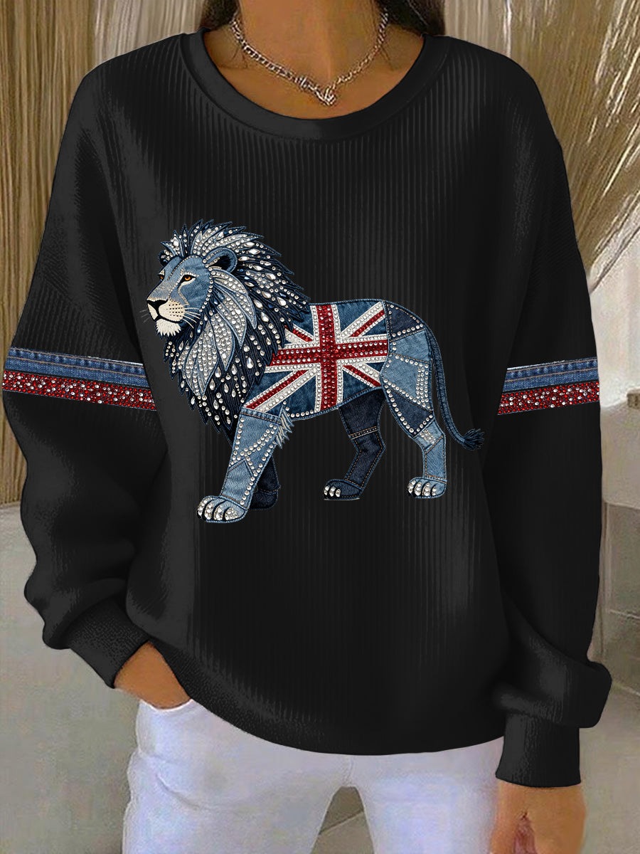 Britisches Damen-Sweatshirt mit Denim-Print in Faux-Optik