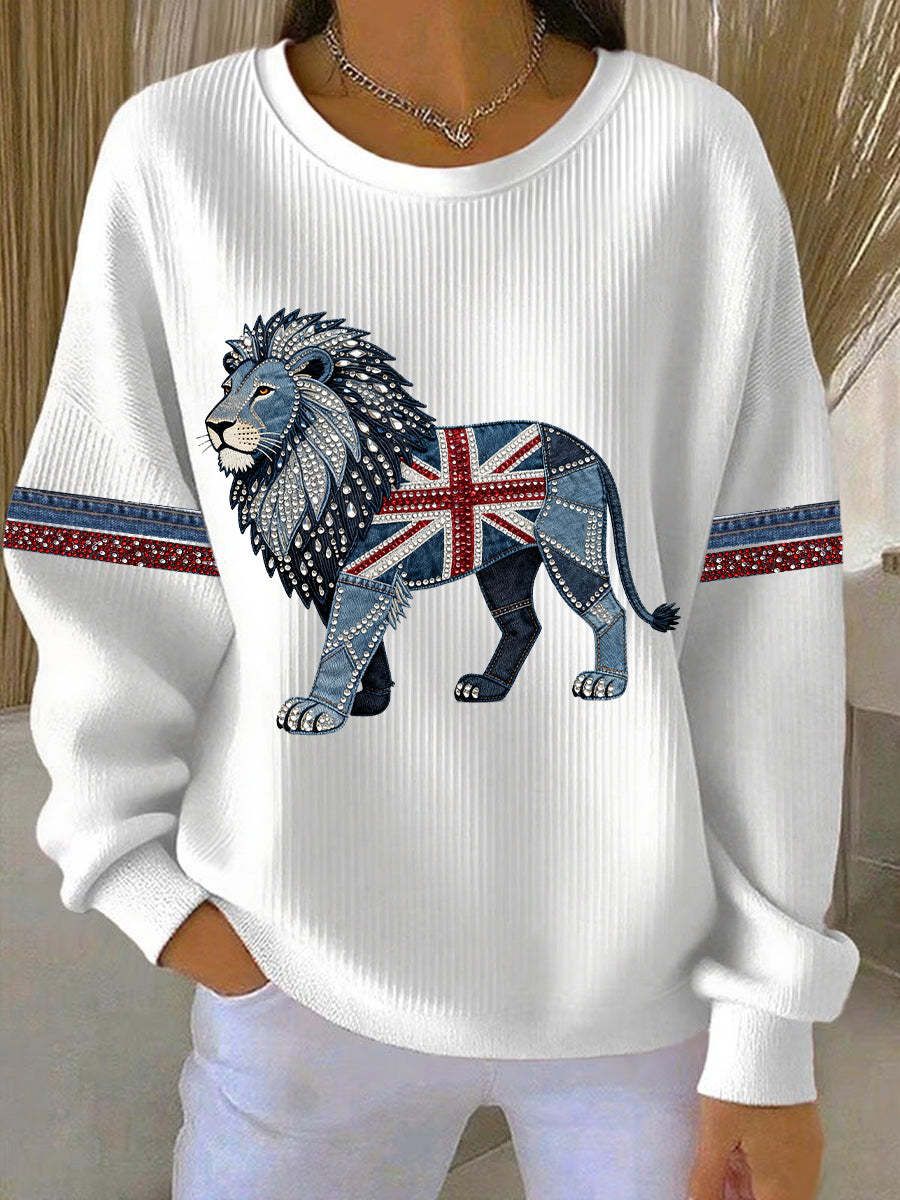 Britisches Damen-Sweatshirt mit Denim-Print in Faux-Optik