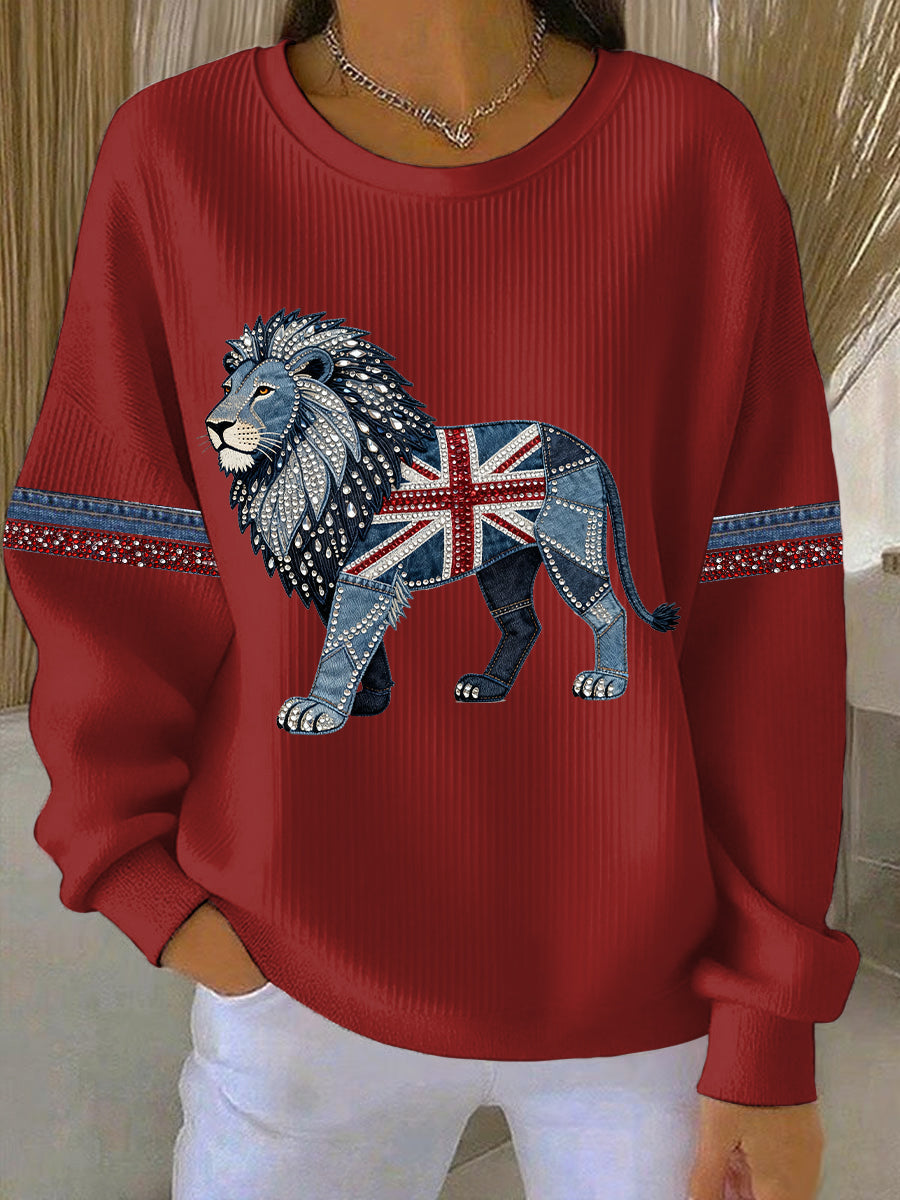 Britisches Damen-Sweatshirt mit Denim-Print in Faux-Optik