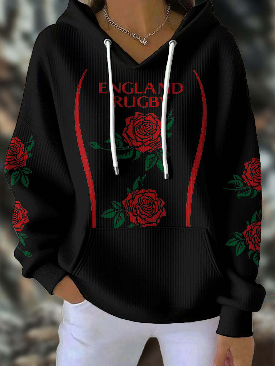Women's England Rugby Lover Roses Printed Hoodie