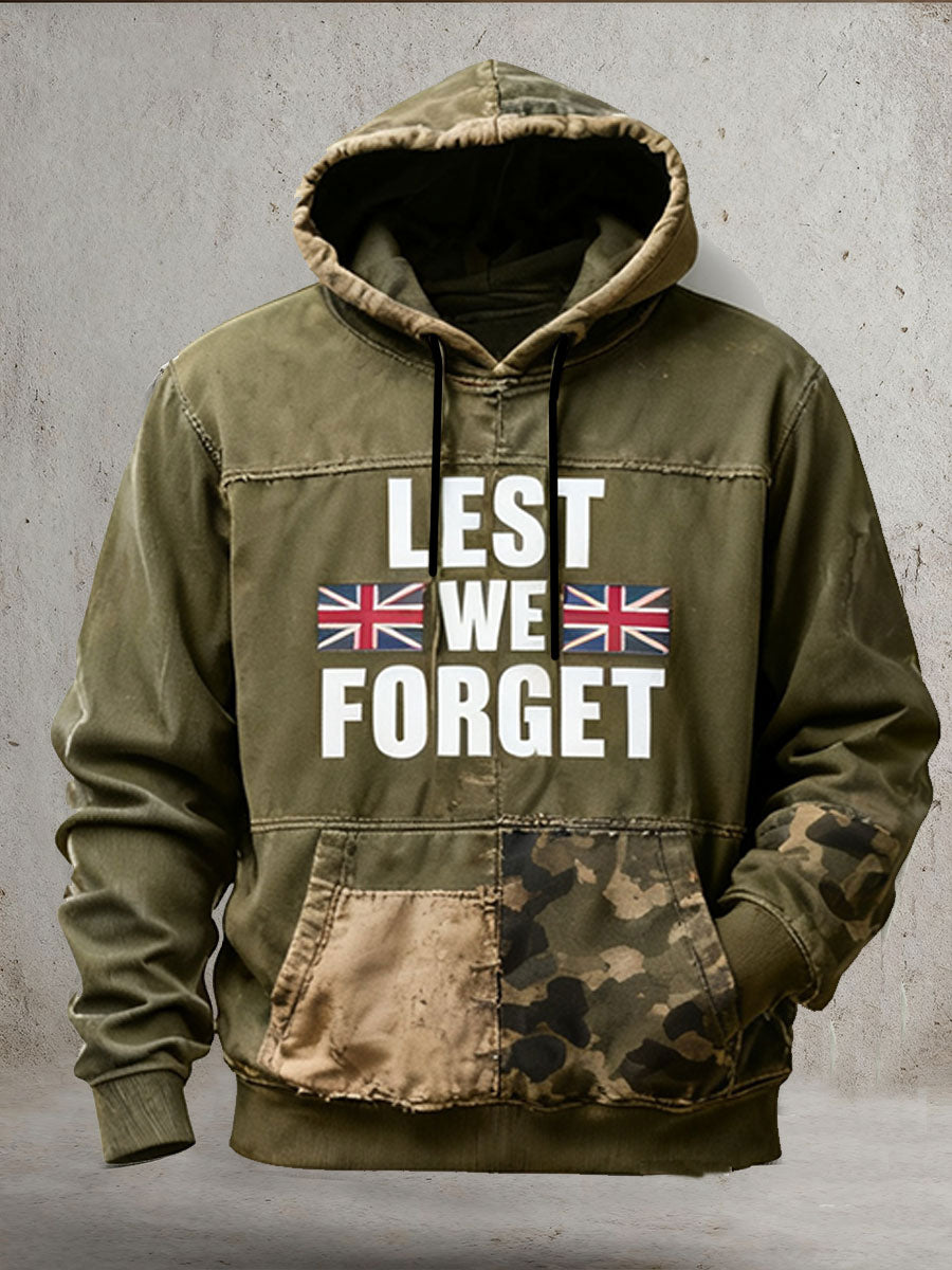 Herren-Kapuzenpullover mit überschnittenen Schultern und Taschen zum Gedenktag der Vergesslichkeit (Lest We Forget) im Camouflage-Design