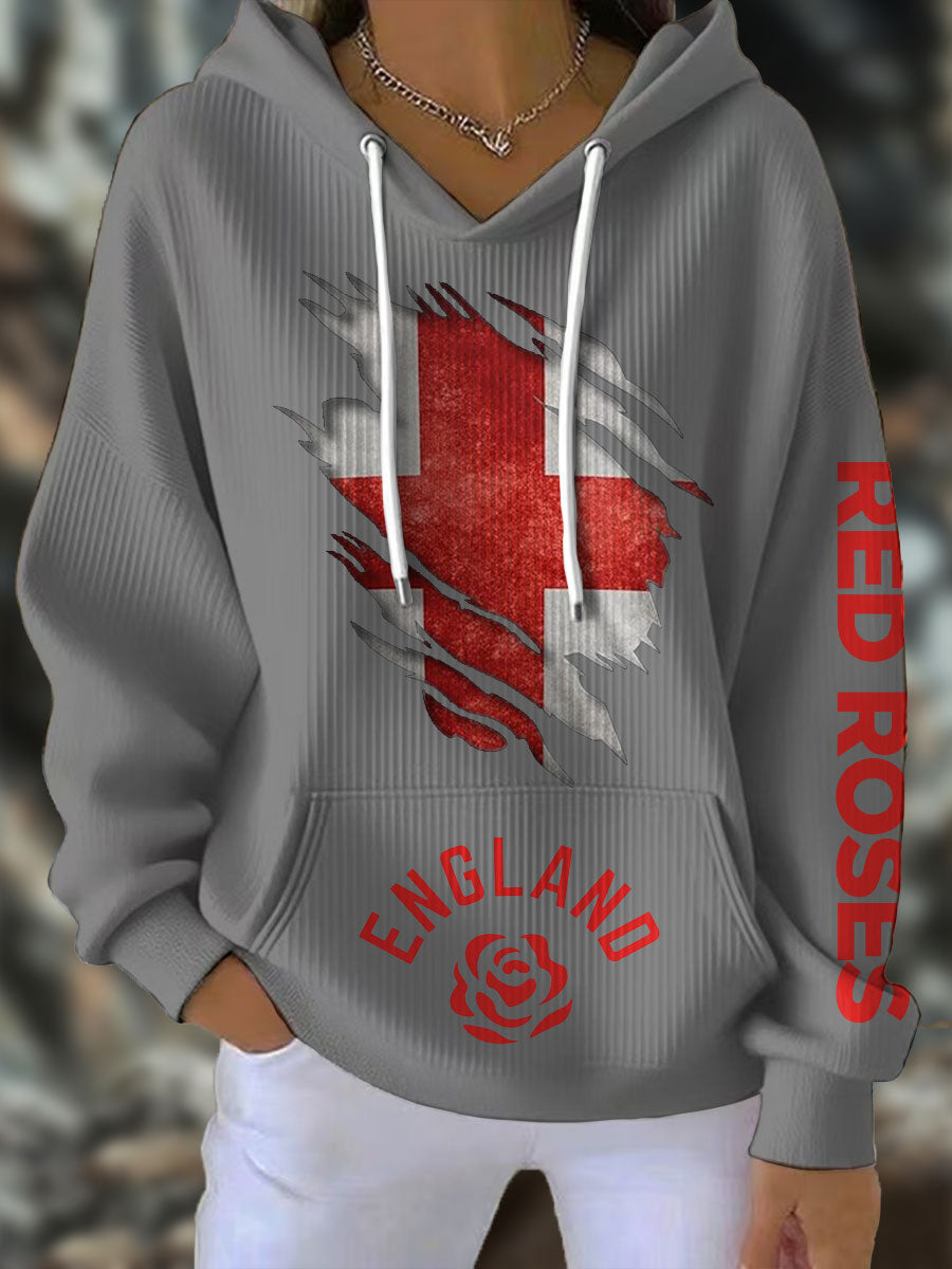Women's England Rugby Lover Roses Printed Hoodie
