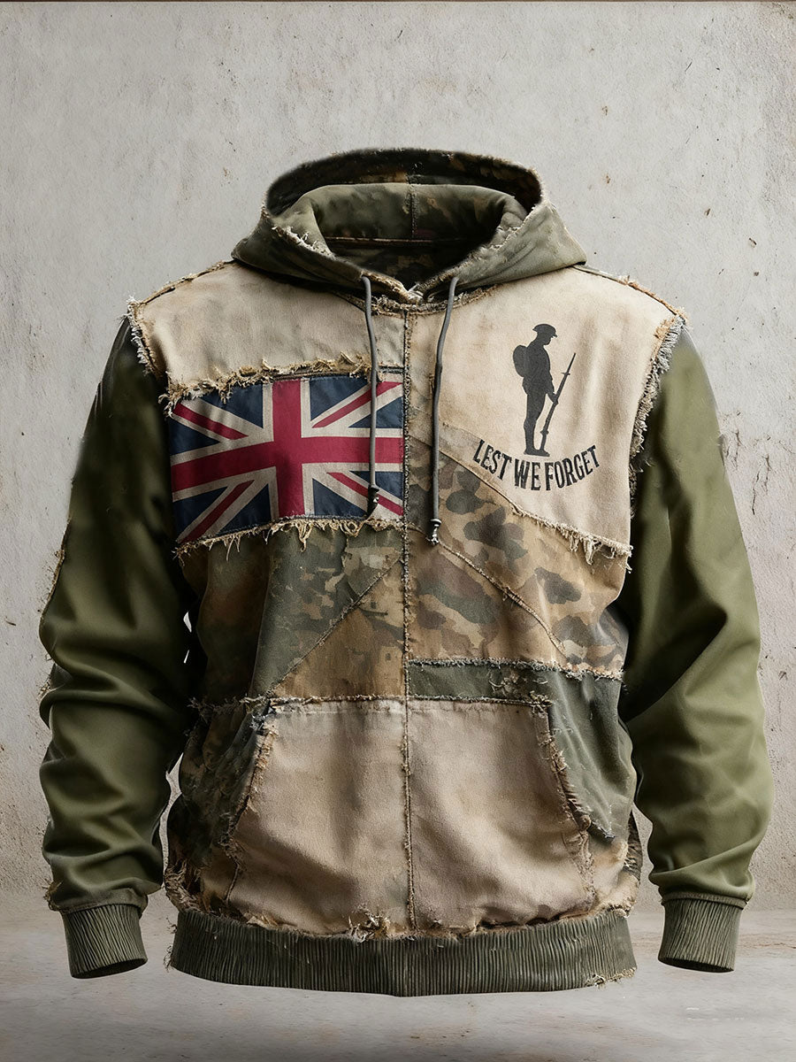 Herren-Kapuzenpullover mit überschnittenen Schultern und Taschen zum Gedenktag der Vergesslichkeit (Lest We Forget) im Camouflage-Design