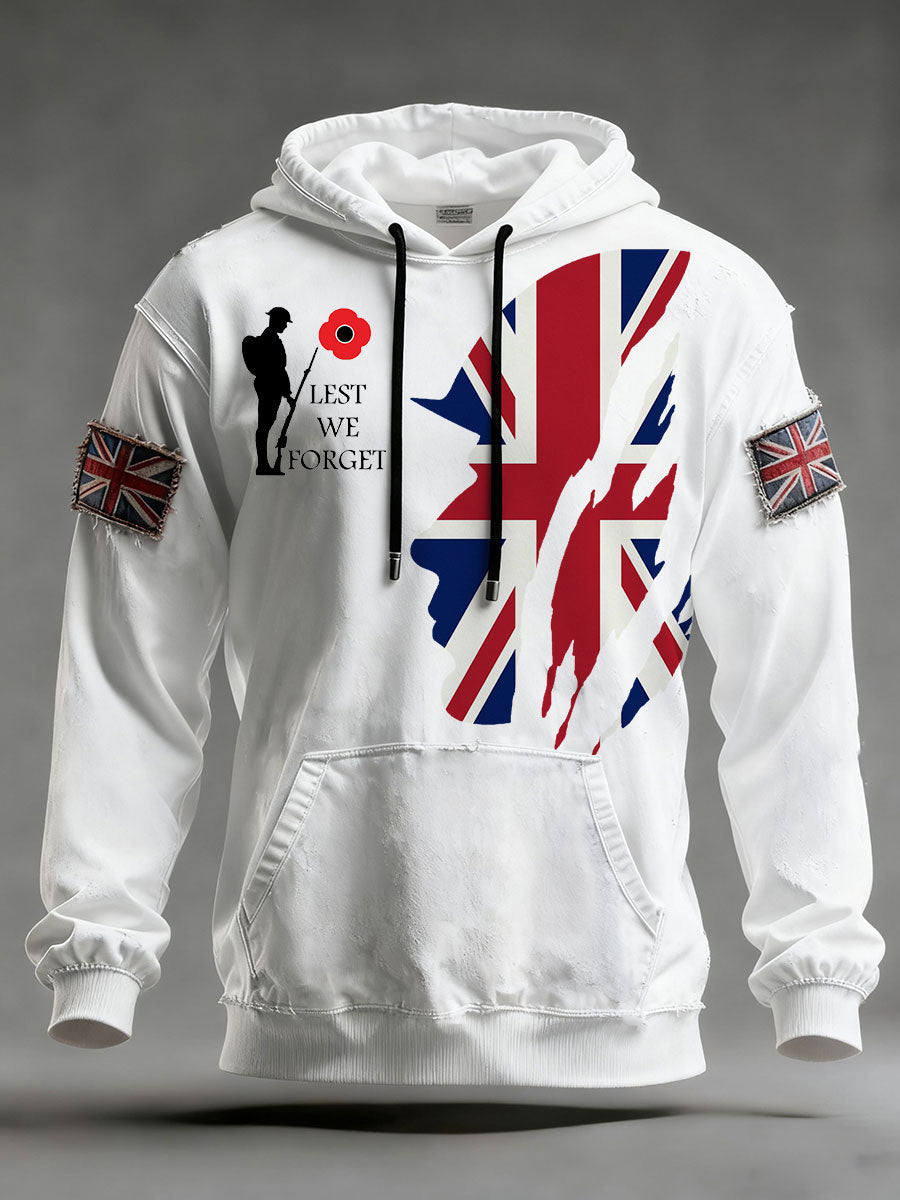 Herren-Kapuzenpullover mit überschnittenen Schultern und Taschen zum Gedenktag „Lest We Forget“
