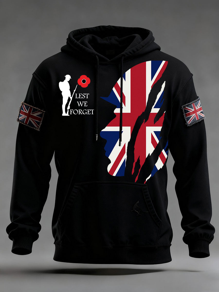 Herren-Kapuzenpullover mit überschnittenen Schultern und Taschen zum Gedenktag „Lest We Forget“