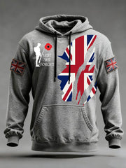 Herren-Kapuzenpullover mit überschnittenen Schultern und Taschen zum Gedenktag „Lest We Forget“