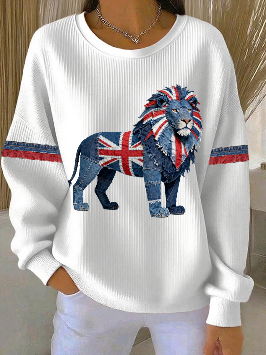 Britisches Damen-Sweatshirt mit Denim-Print in Faux-Optik