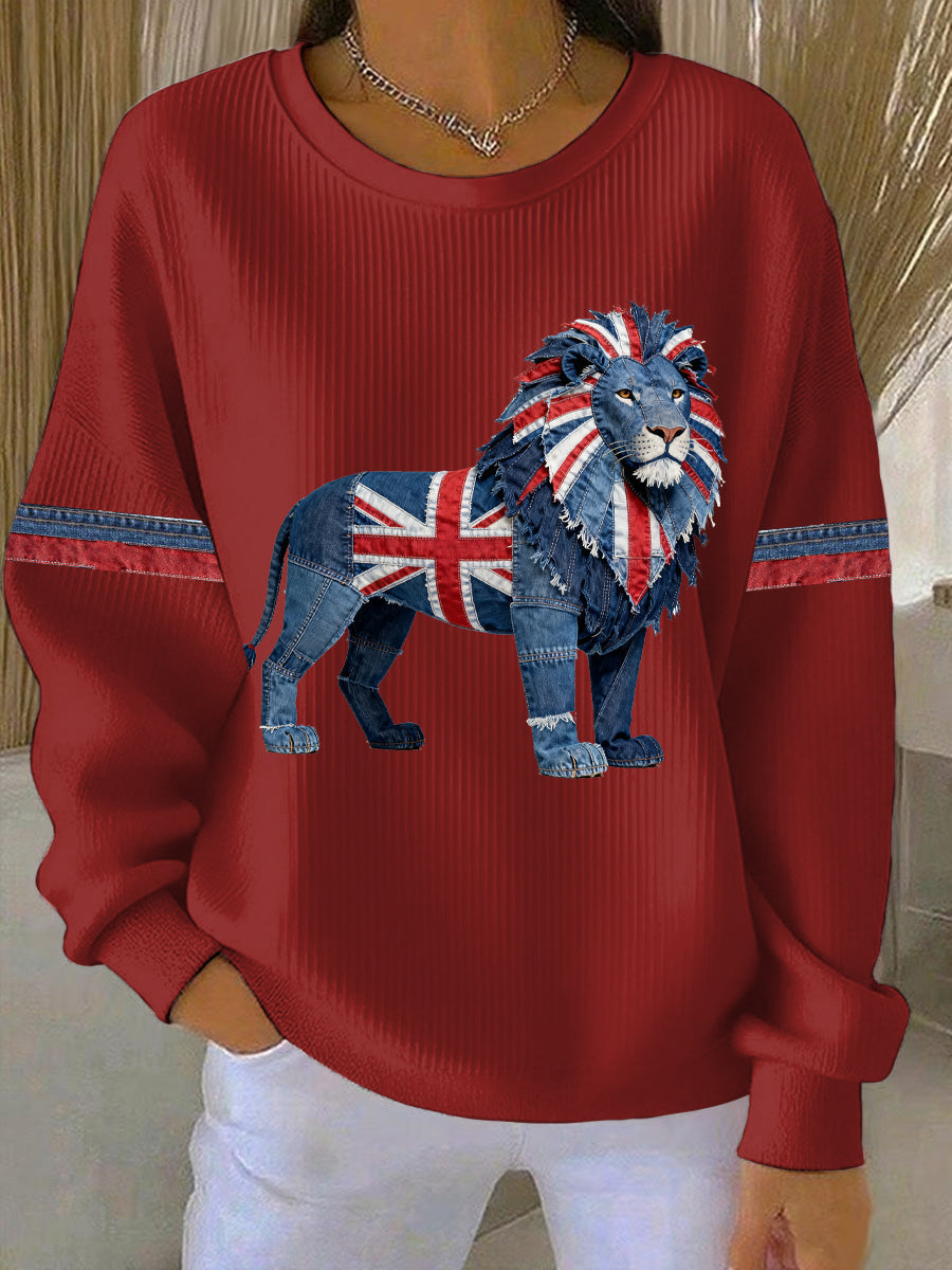 Britisches Damen-Sweatshirt mit Denim-Print in Faux-Optik