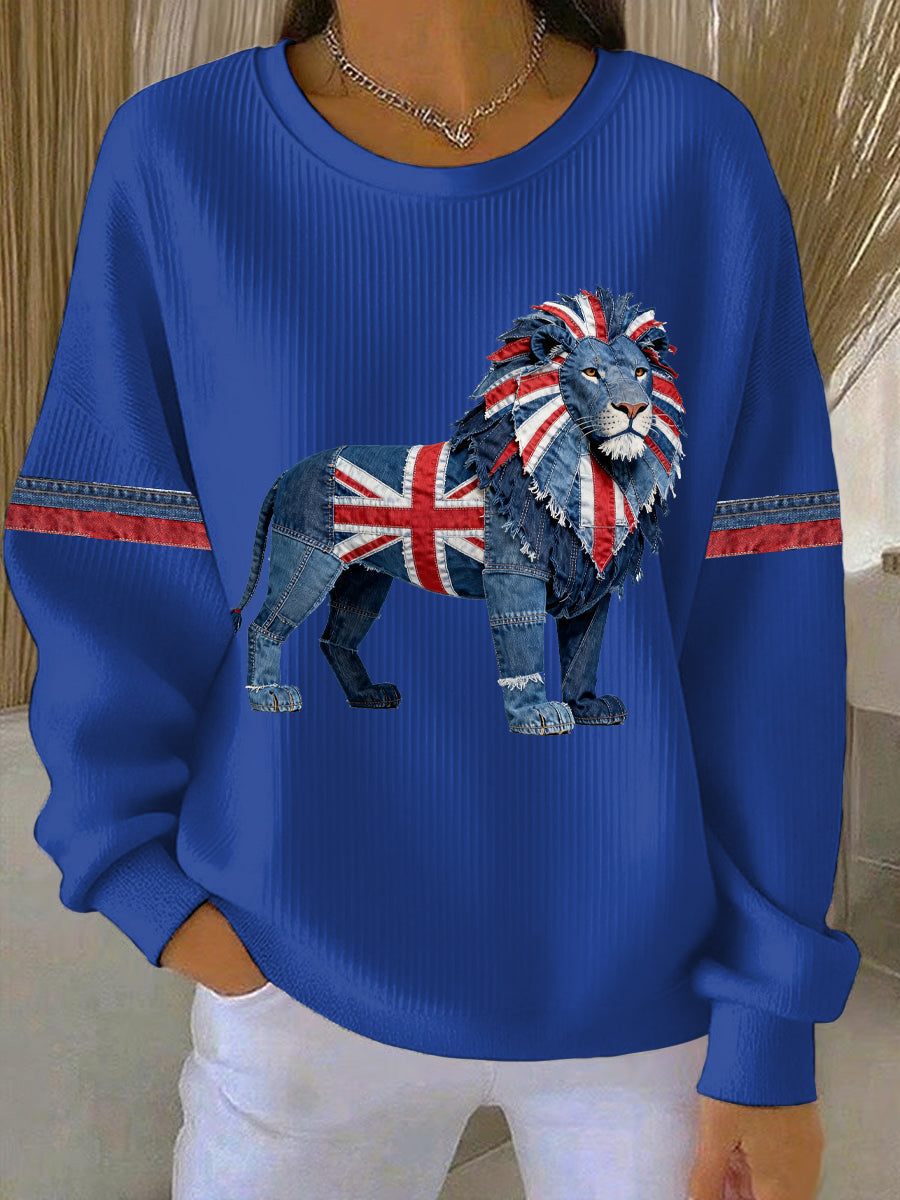 Britisches Damen-Sweatshirt mit Denim-Print in Faux-Optik