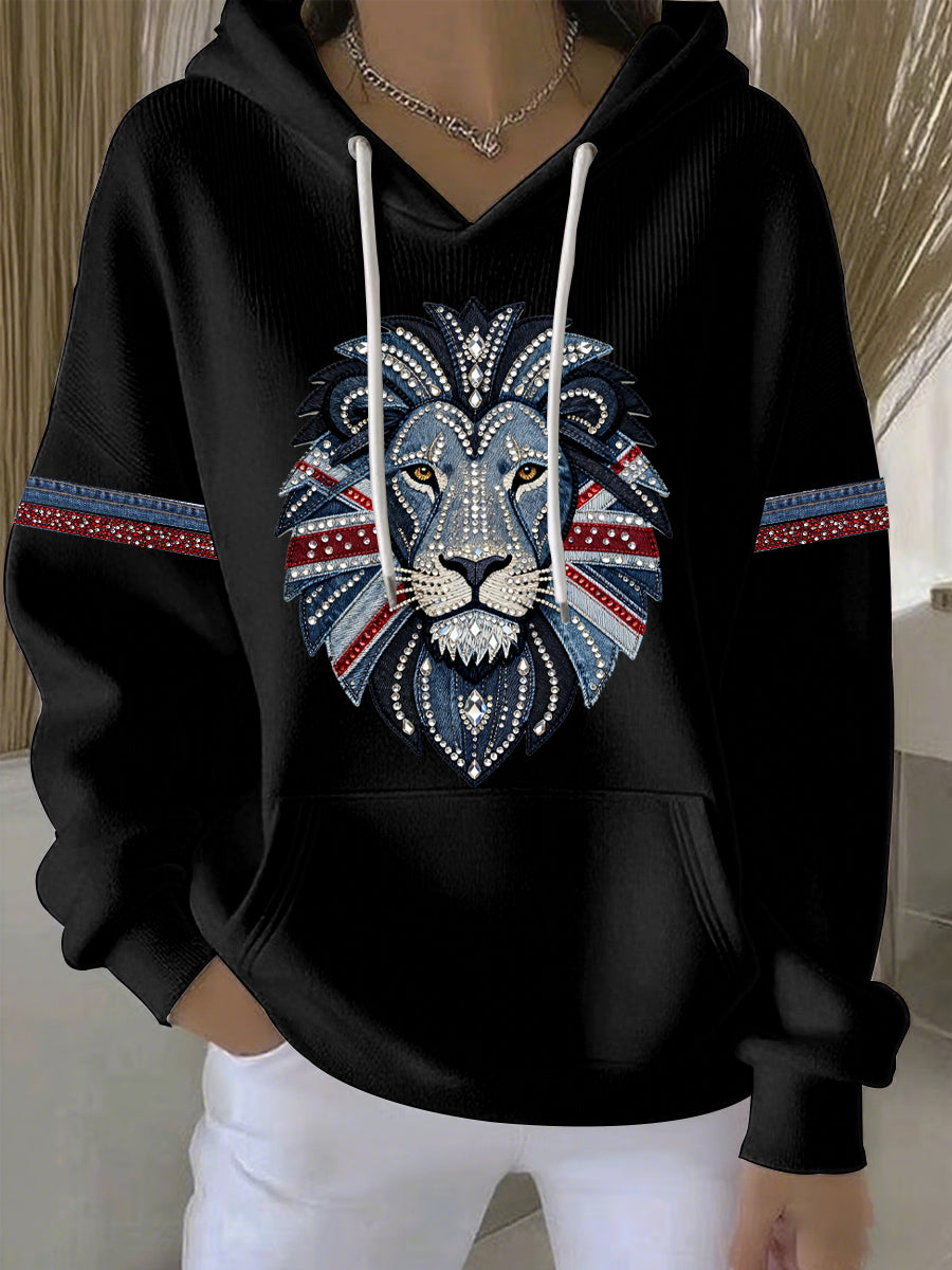 Britischer Damen-Hoodie mit Denim-Print