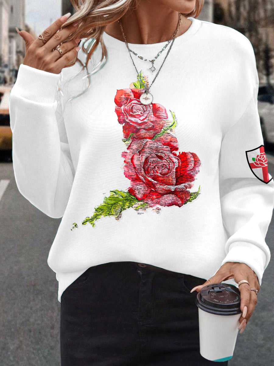 Women's England Rugby Lover Roses Printed Sweatshirt