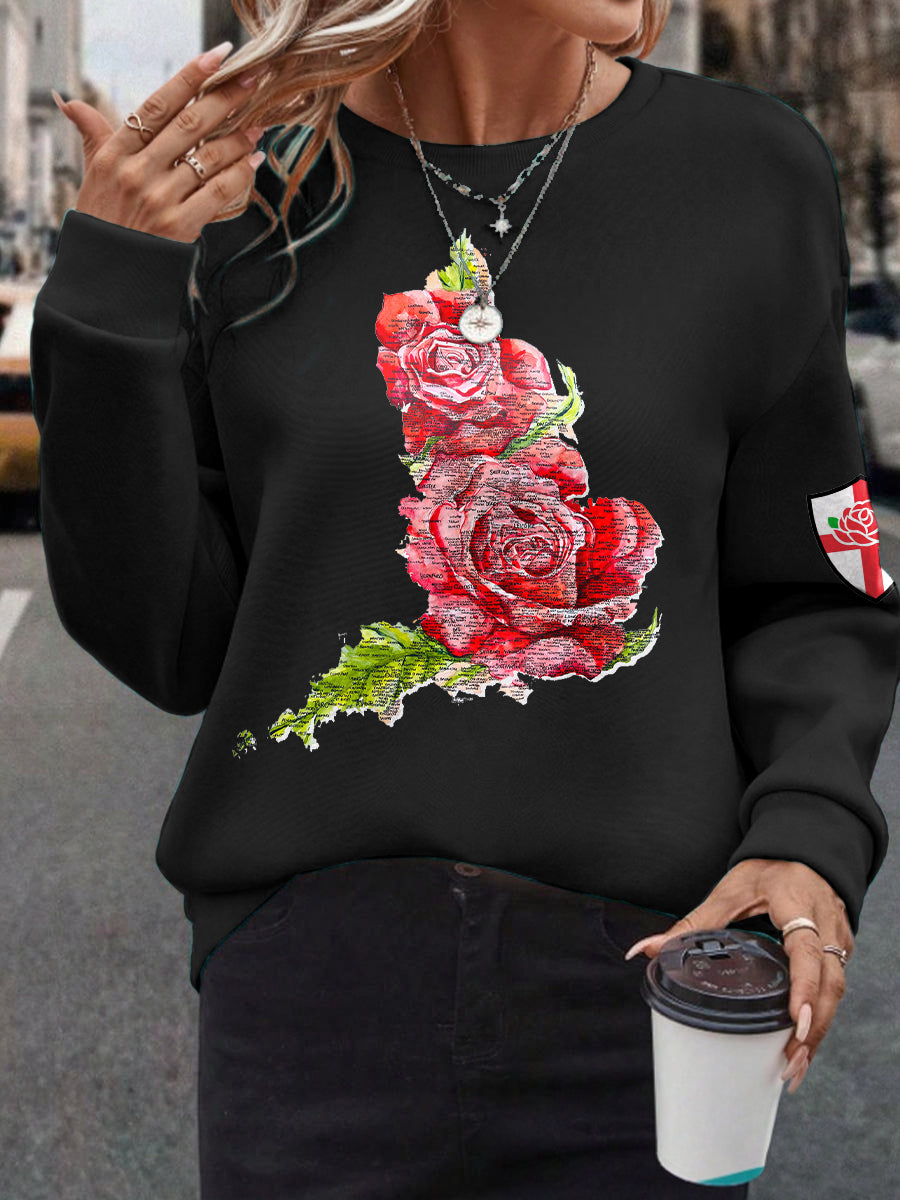 Women's England Rugby Lover Roses Printed Sweatshirt