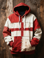 Unisex-Kapuzenpullover mit England-Flagge und Patchwork-Print, übergroß, mit überschnittenen Schultern und Taschen