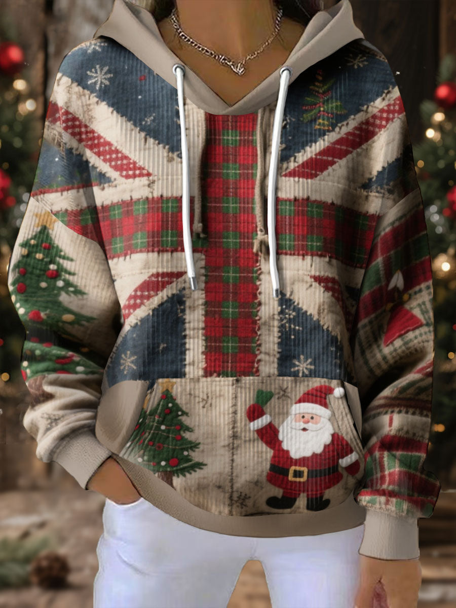 Damen-Hoodie mit Weihnachtsmann-Print und britischer Flagge