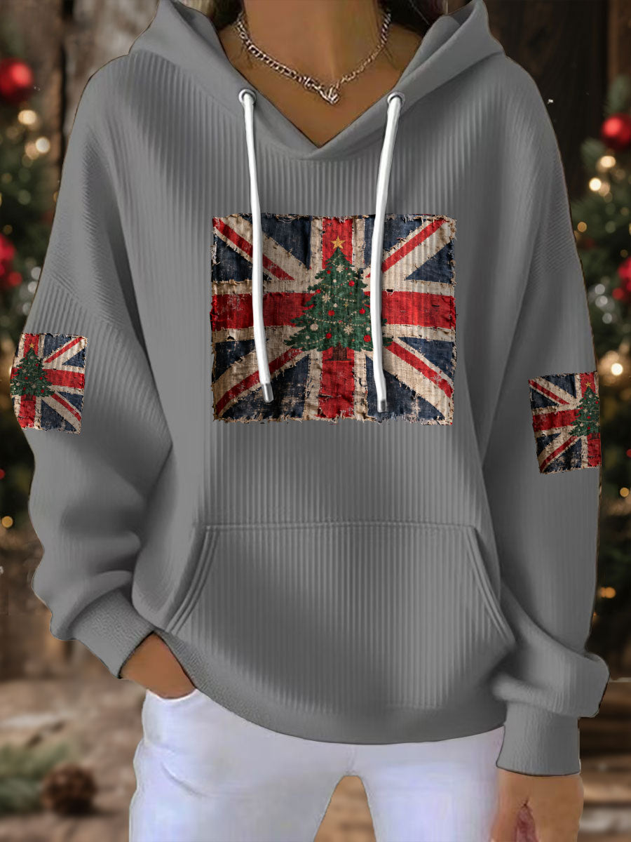 Damen-Weihnachtspullover mit britischer Flagge und Weihnachtsmann-Print