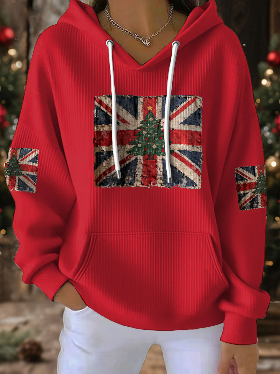 Damen-Weihnachtspullover mit britischer Flagge und Weihnachtsmann-Print