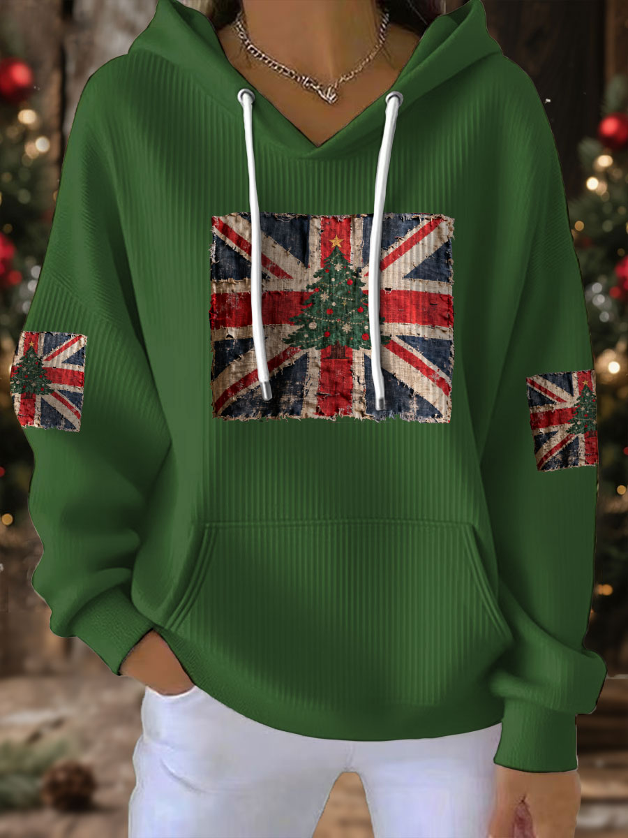 Damen-Weihnachtspullover mit britischer Flagge und Weihnachtsmann-Print