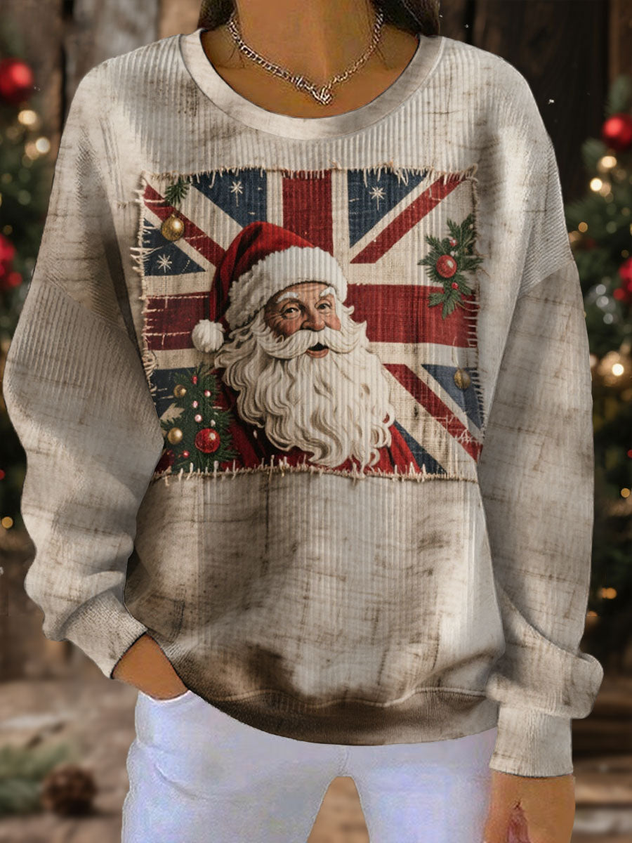 Damen-Weihnachtspullover mit britischer Flagge und Weihnachtsmann-Print