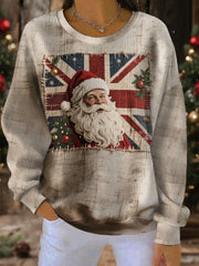 Damen-Weihnachtspullover mit britischer Flagge und Weihnachtsmann-Print