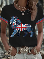 Britisches Damen-T-Shirt mit Denim-Print