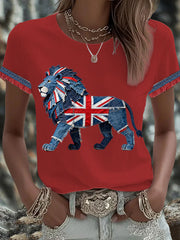 Britisches Damen-T-Shirt mit Denim-Print