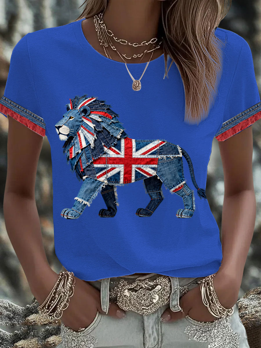Britisches Damen-T-Shirt mit Denim-Print