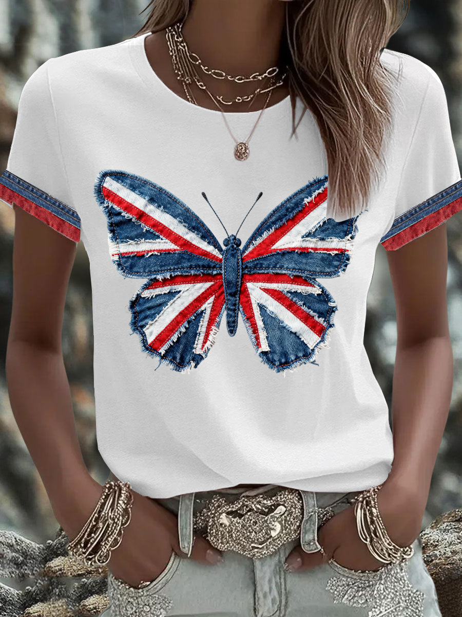 Britisches Damen-T-Shirt mit Denim-Print