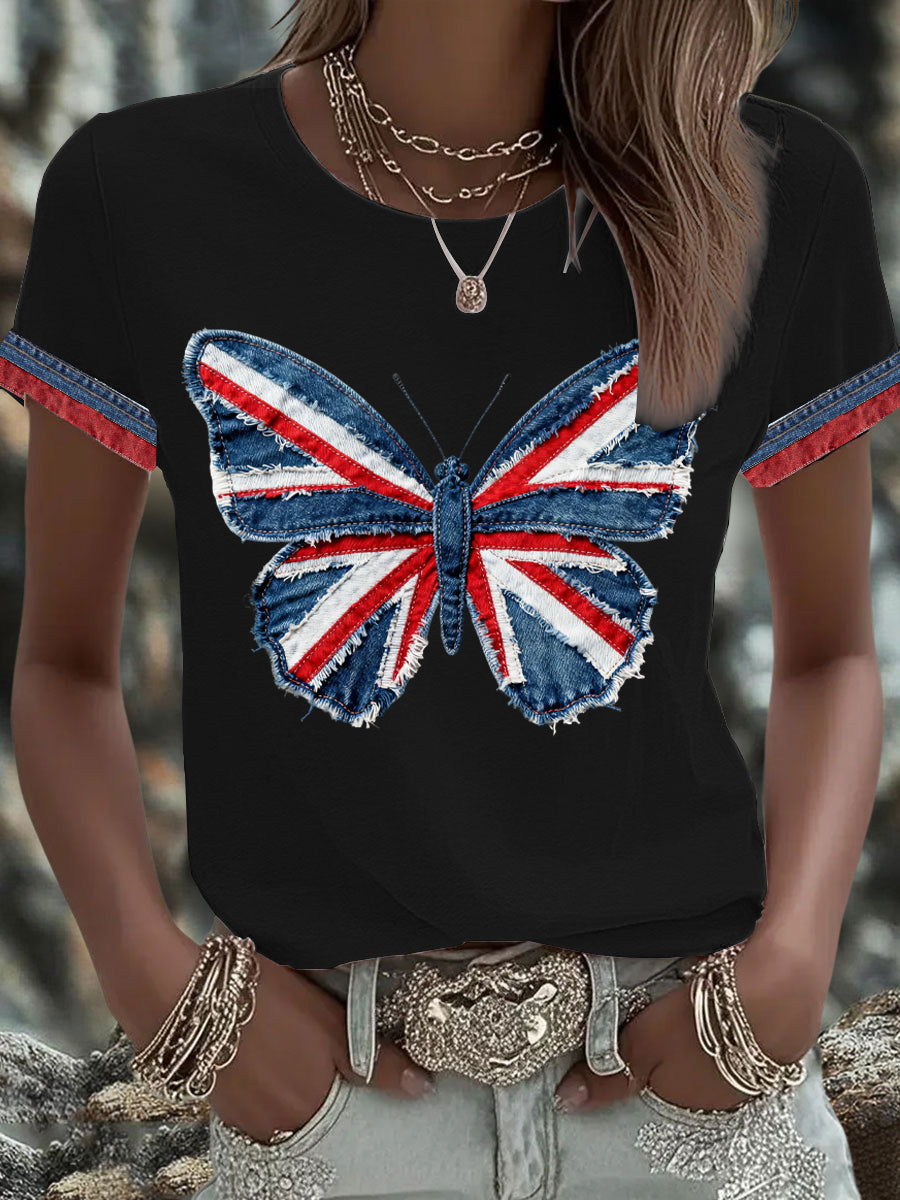 Britisches Damen-T-Shirt mit Denim-Print