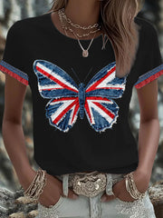 Britisches Damen-T-Shirt mit Denim-Print