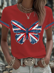 Britisches Damen-T-Shirt mit Denim-Print