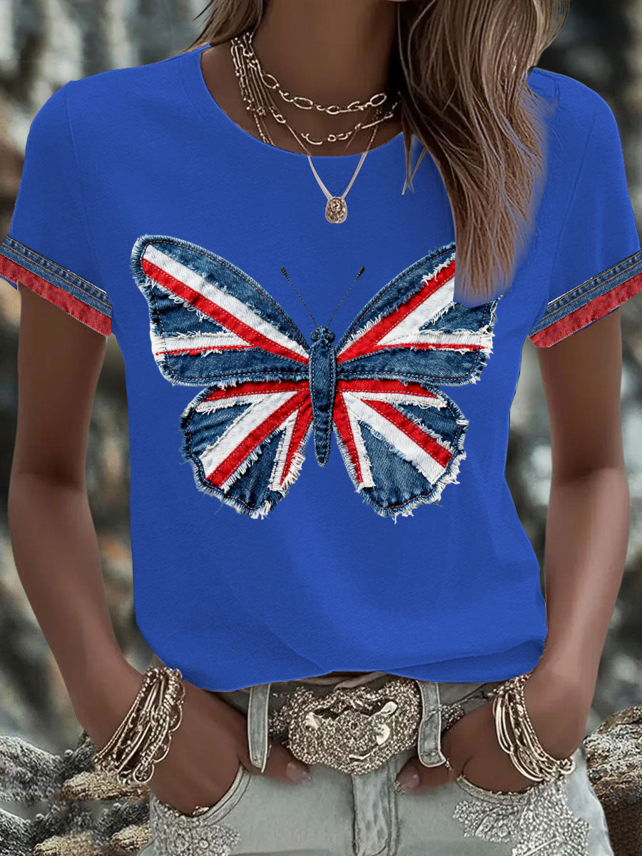 Britisches Damen-T-Shirt mit Denim-Print
