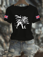 Women's Vintage England Flag Lion Printed T-shirt